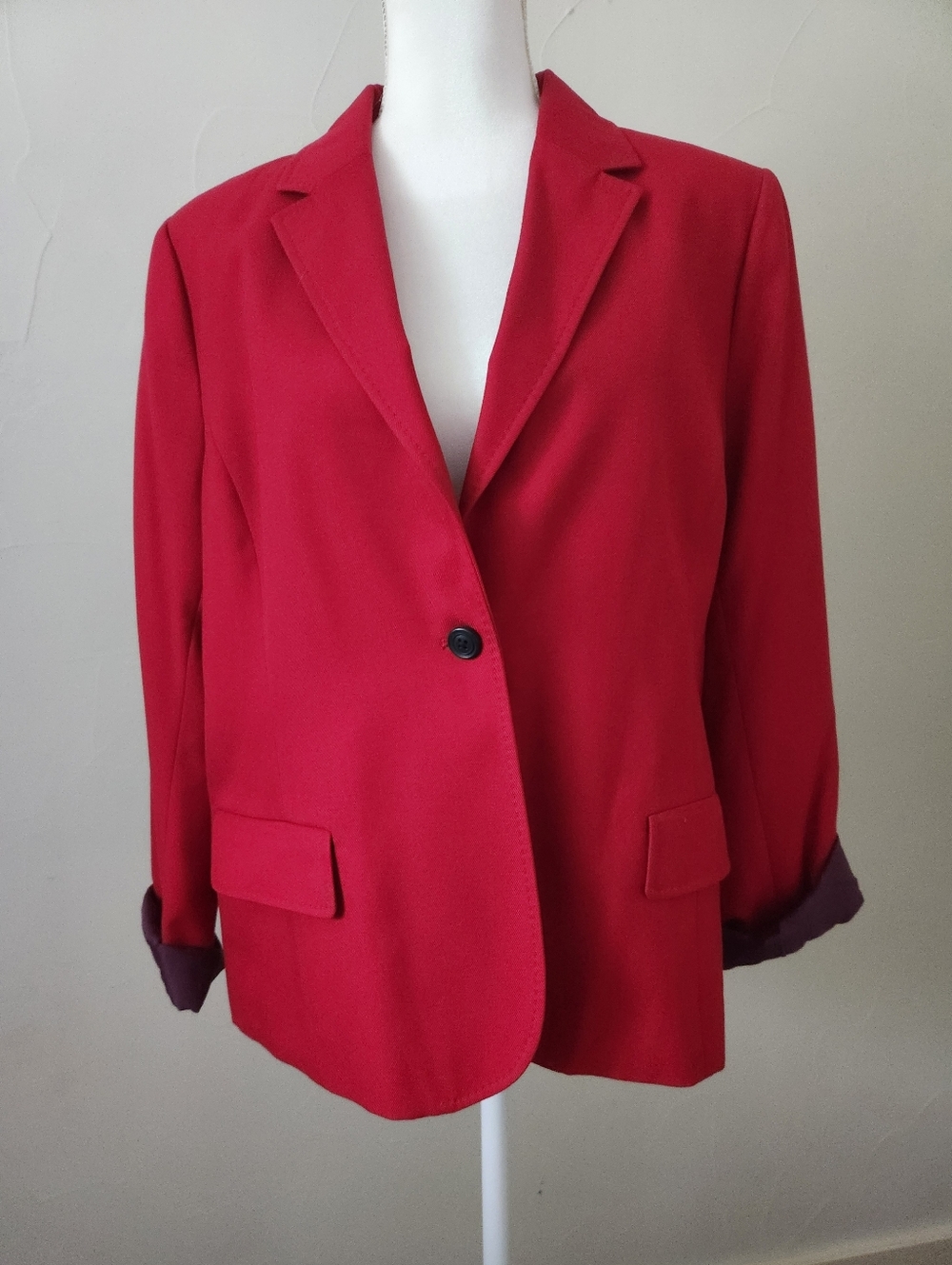 American Eagle Outfitters Red Single-Button Women's Blazer W/ Purple Lined Cuffs